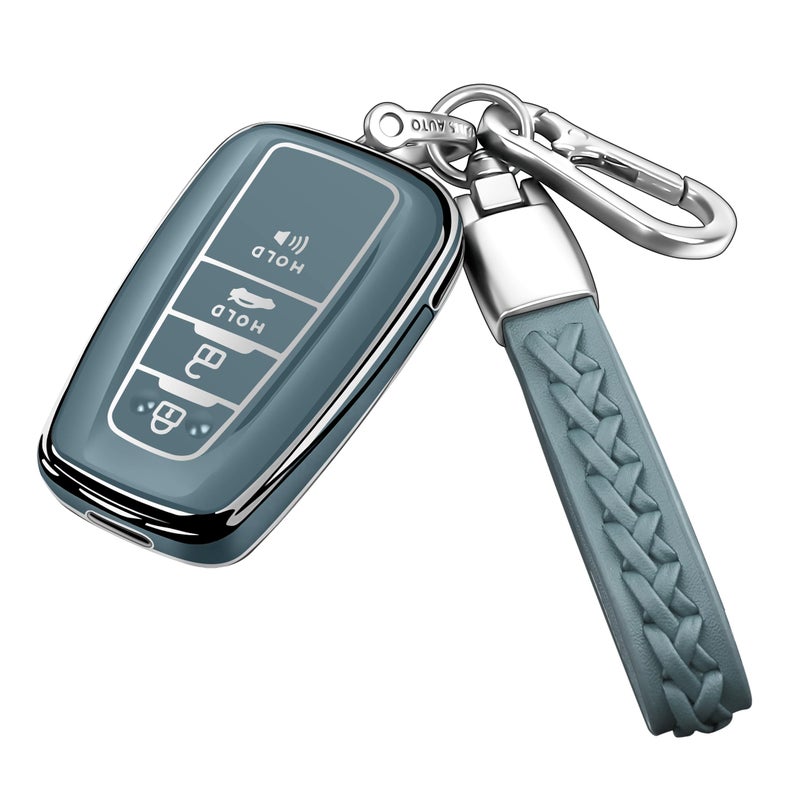 Autophone Compatible with Toyota Key Fob Cover with Keychain Fit For 2020-2022 Highlander Prius Corolla 2018-2024 Camry RAV4 Avalon C-HR GT86 (Storm Blue) - Image 1